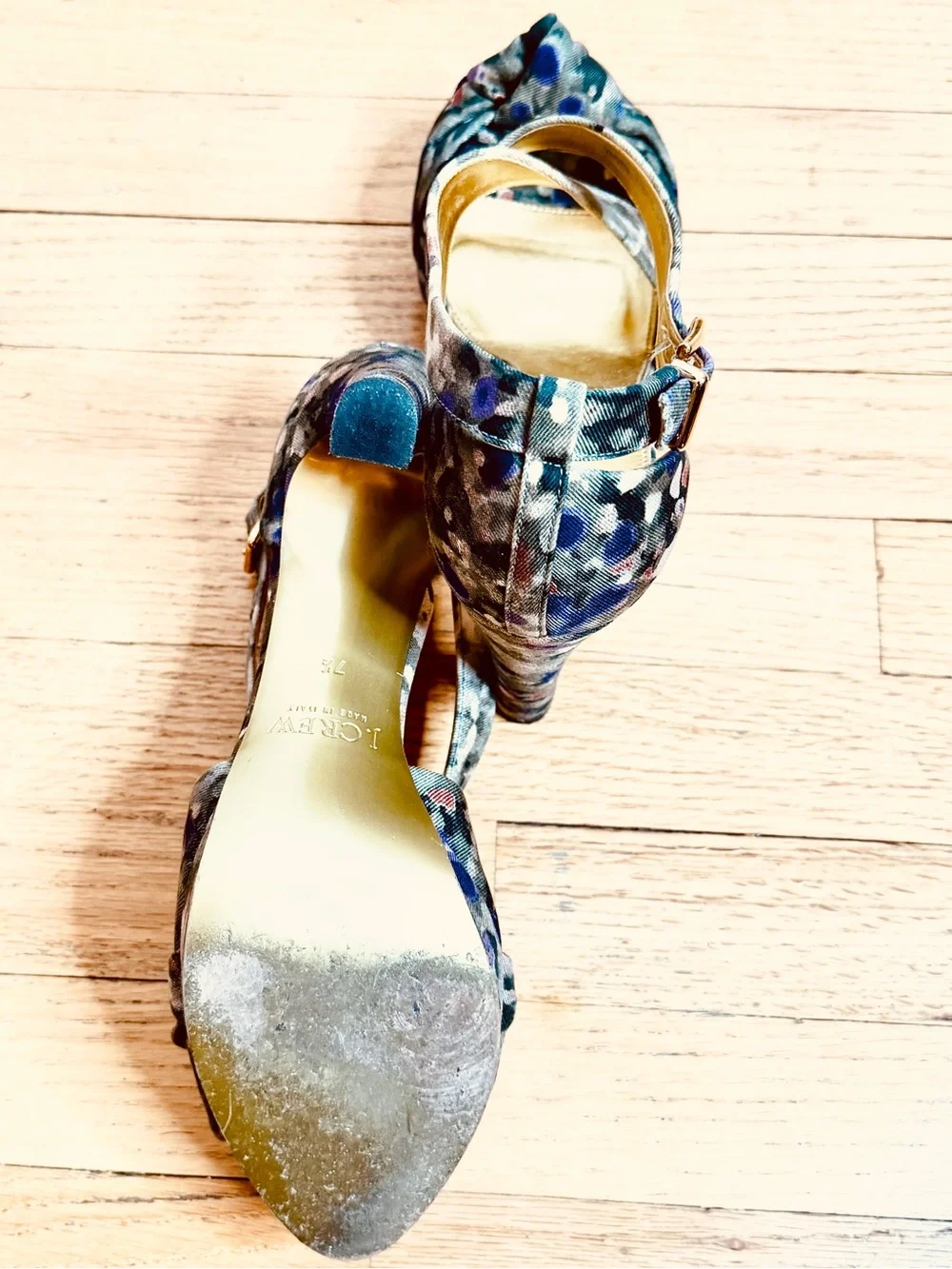 J.Crew Collection Knotted High-Heel Sandals — Watercolor Floral, Made in Italy